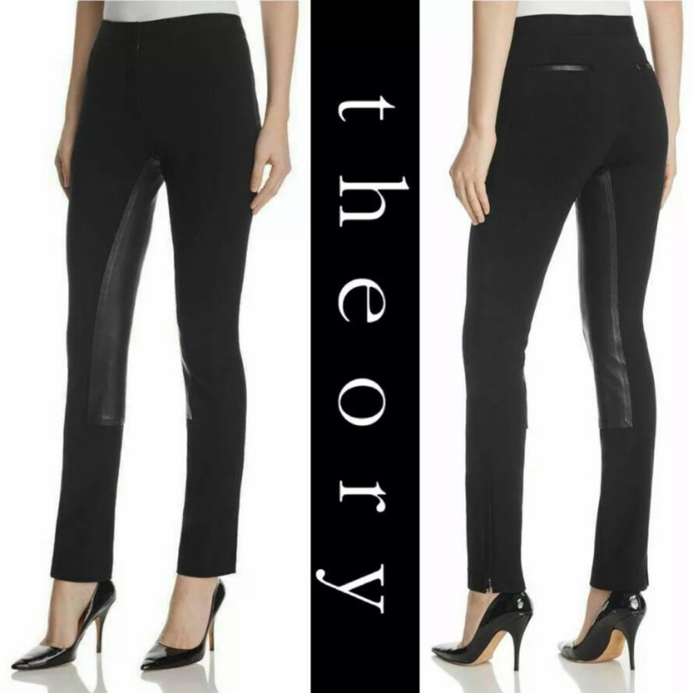 Theory Black leather detail riding pants 2